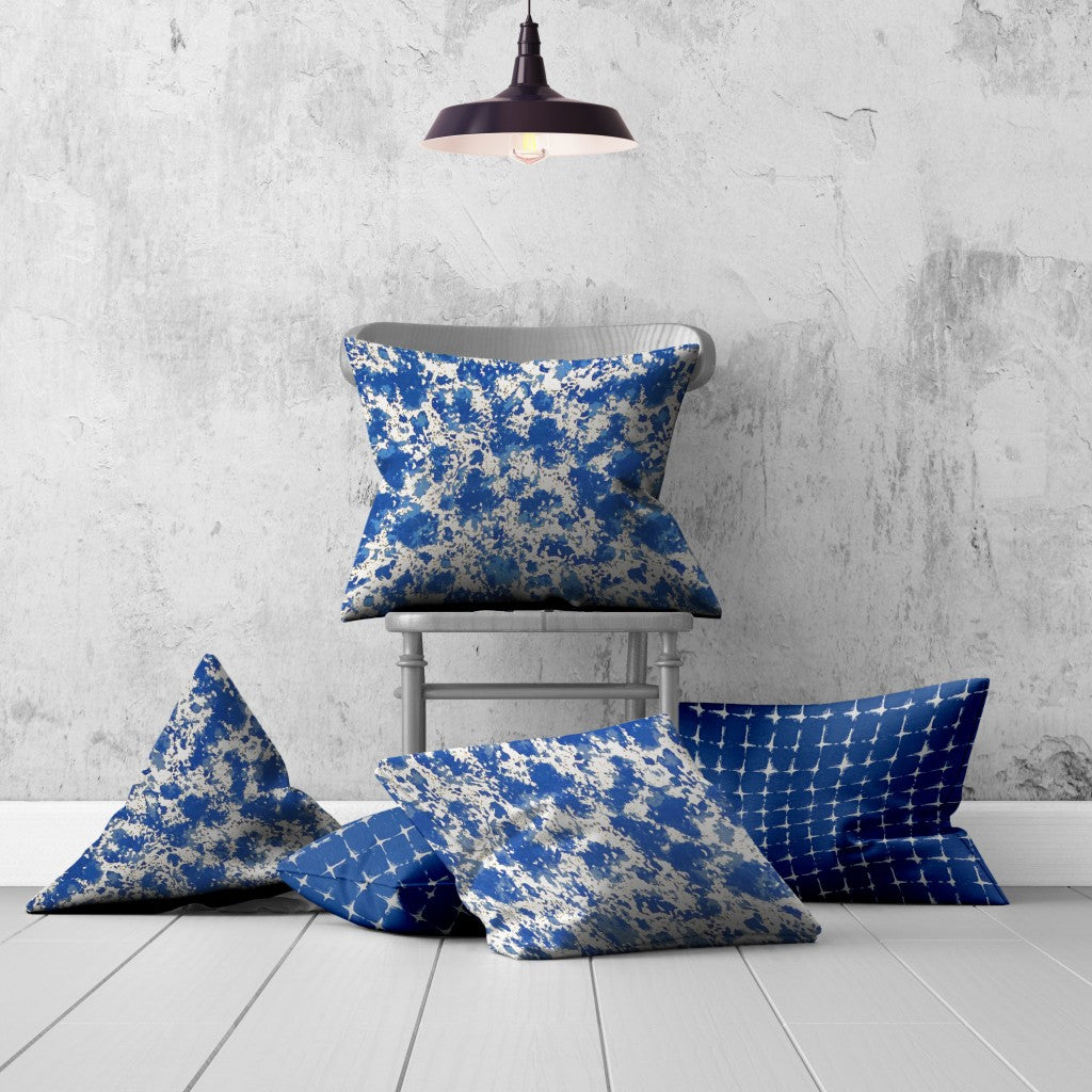 Set Of Three 20" X 20" Blue And White Blown Seam Coastal Throw Indoor Outdoor Pillow