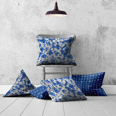 Set Of Three 20" X 20" Blue And White Blown Seam Coastal Throw Indoor Outdoor Pillow