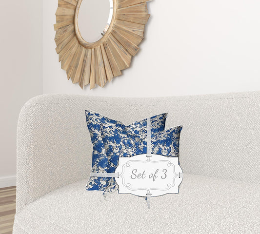 Set Of Three 20" X 20" Blue And White Enveloped Coastal Throw Indoor Outdoor Pillow