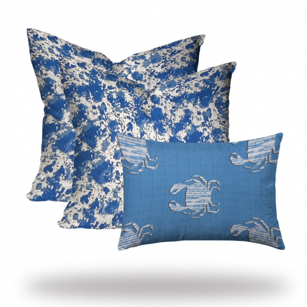 Set of 3 Blue Crab Indoor Outdoor Envelope Pillows