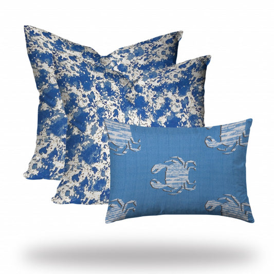 Set of 3 Blue Crab Indoor Outdoor Envelope Pillows