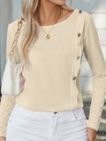 Decorative Button Round Neck Long Sleeve T-Shirt - Flyclothing LLC