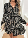 Printed Long Sleeve Mini Dress - Trendsi