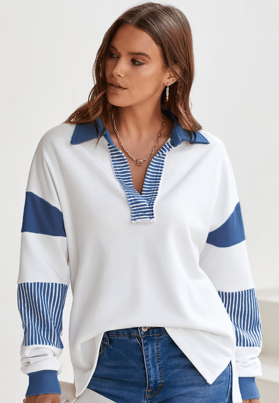 Color Block Johnny Collar Long Sleeve Sweatshirt - Trendsi