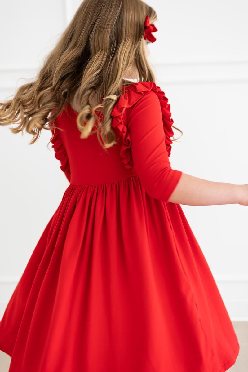 Red 3/4 Ruffle Twirl Dress - Mila & Rose ®