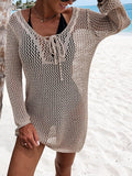 Openwork Tie Neck Cover-Up - Flyclothing LLC