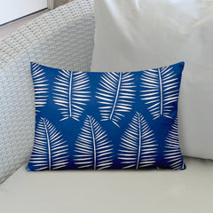 12" X 16" Blue And White Blown Seam Tropical Lumbar Indoor Outdoor Pillow