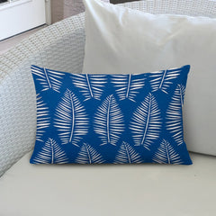 12" X 18" Blue And White Enveloped Tropical Lumbar Indoor Outdoor Pillow