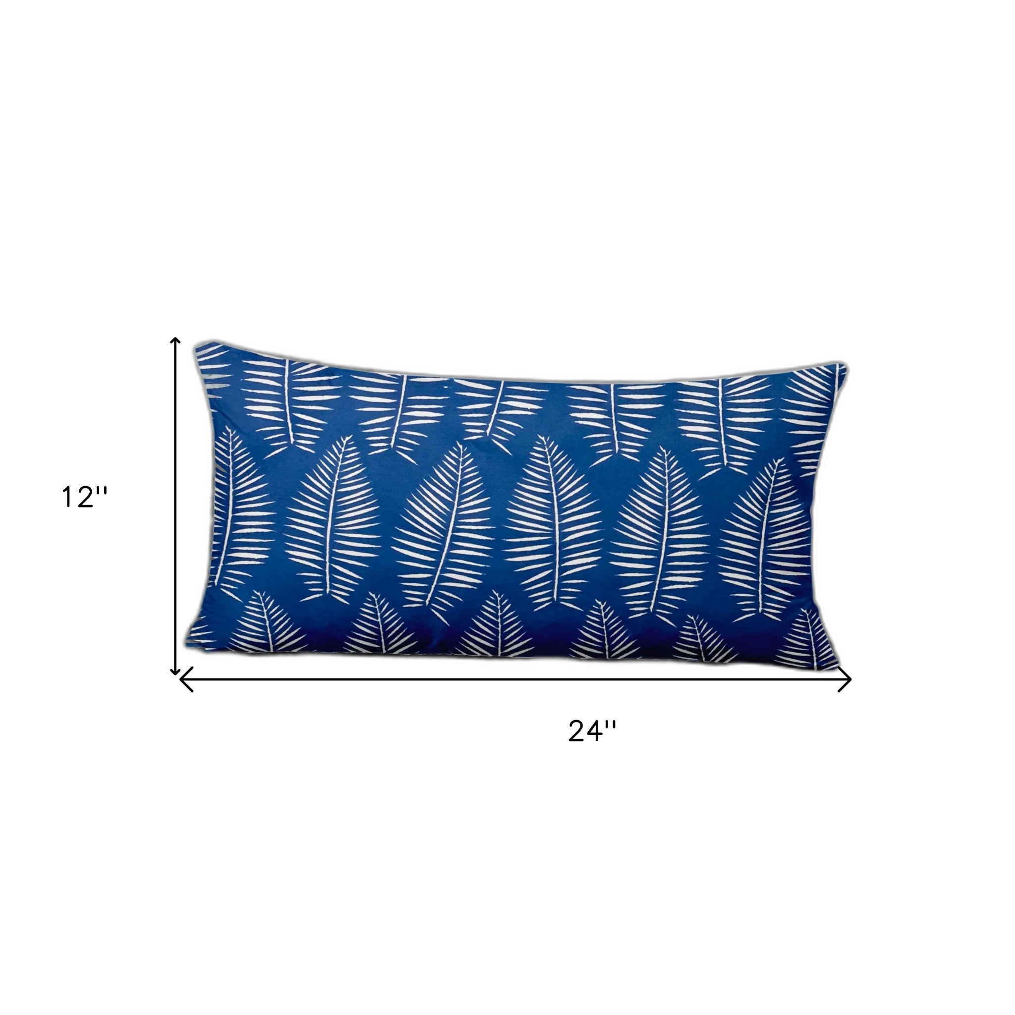 12" X 24" Blue and White Tropical Indoor Outdoor Throw Pillow