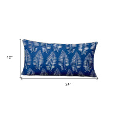 12" X 24" Blue and White Tropical Indoor Outdoor Throw Pillow