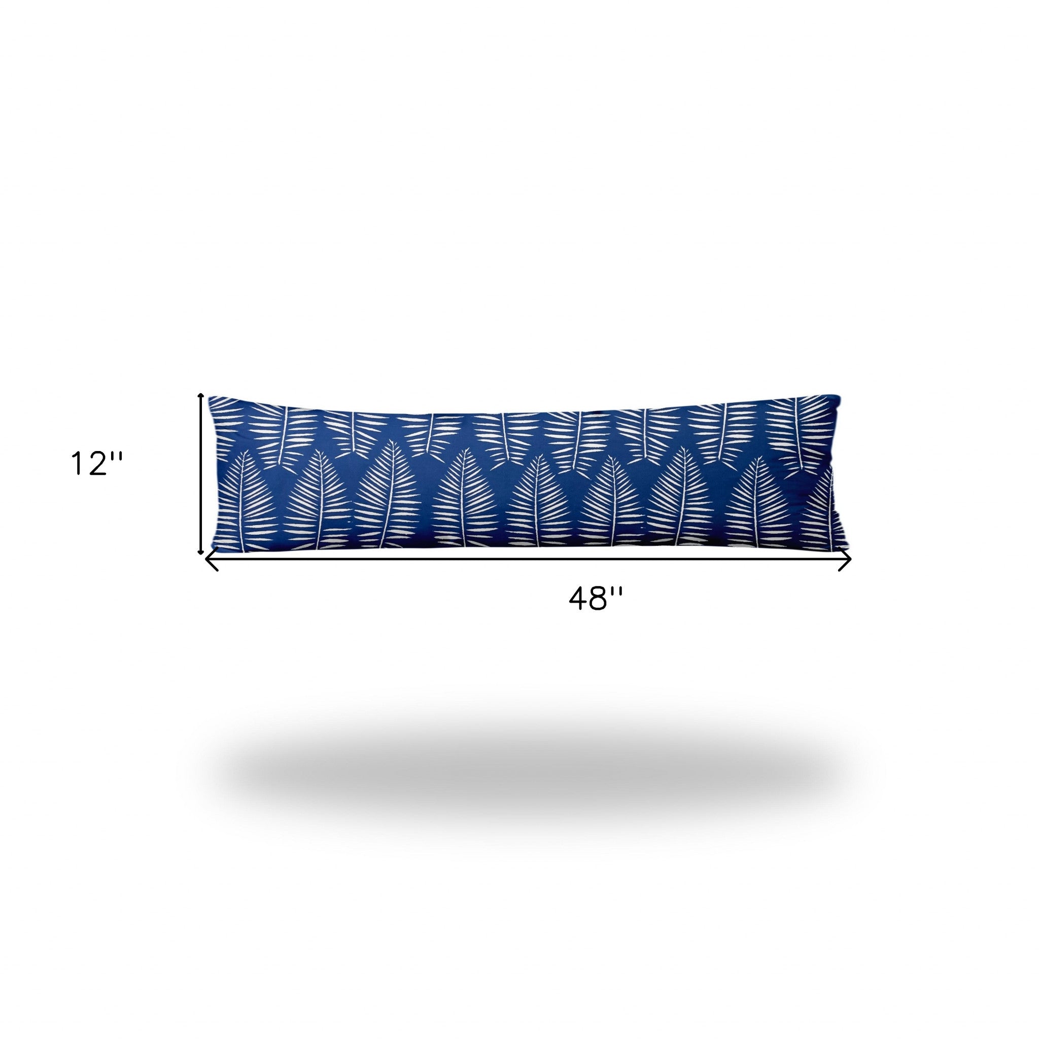 12" X 48" Blue And White Enveloped Tropical Lumbar Indoor Outdoor Pillow