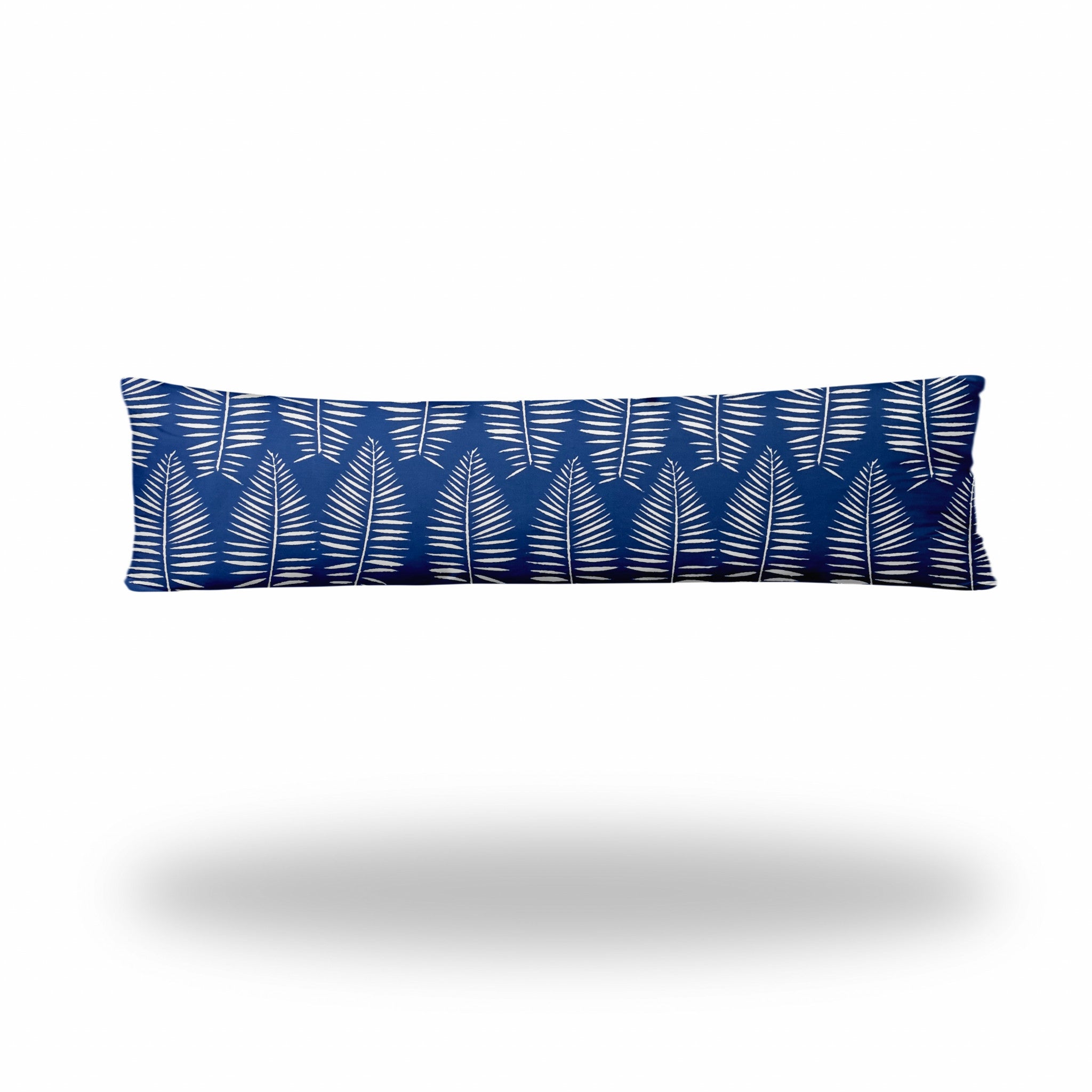 12" X 48" Blue And White Blown Seam Tropical Lumbar Indoor Outdoor Pillow