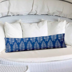 12" X 48" Blue And White Blown Seam Tropical Lumbar Indoor Outdoor Pillow