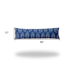 12" X 48" Blue And White Blown Seam Tropical Lumbar Indoor Outdoor Pillow