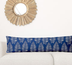 12" X 48" Blue And White Blown Seam Tropical Lumbar Indoor Outdoor Pillow