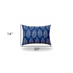 14" X 20" Blue And White Enveloped Tropical Lumbar Indoor Outdoor Pillow