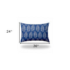 24" X 36" Blue And White Enveloped Tropical Lumbar Indoor Outdoor Pillow