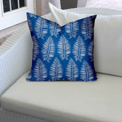 12" X 12" Blue And White Enveloped Tropical Throw Indoor Outdoor Pillow