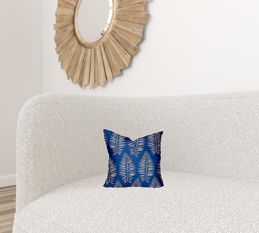 12" X 12" Blue And White Enveloped Tropical Throw Indoor Outdoor Pillow