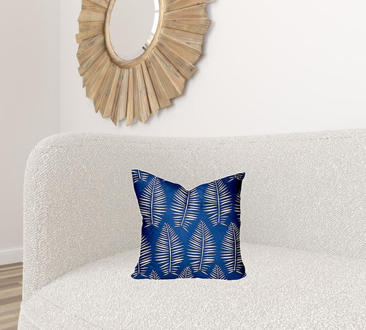 16" X 16" Blue And White Enveloped Tropical Throw Indoor Outdoor Pillow