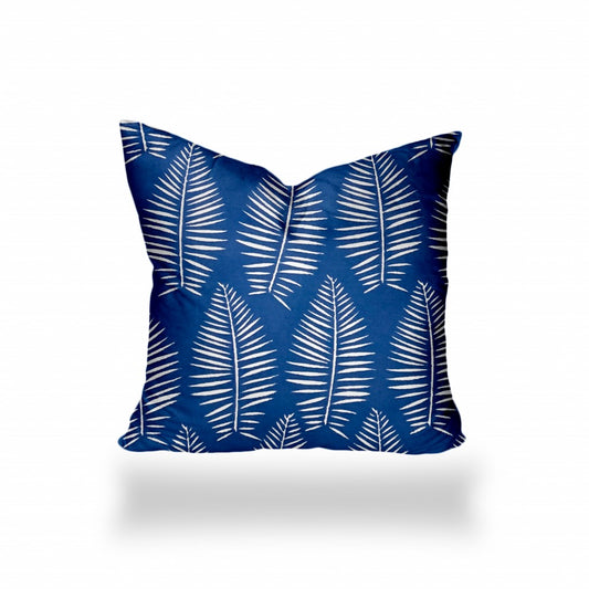 16" X 16" Blue And White Blown Seam Tropical Throw Indoor Outdoor Pillow