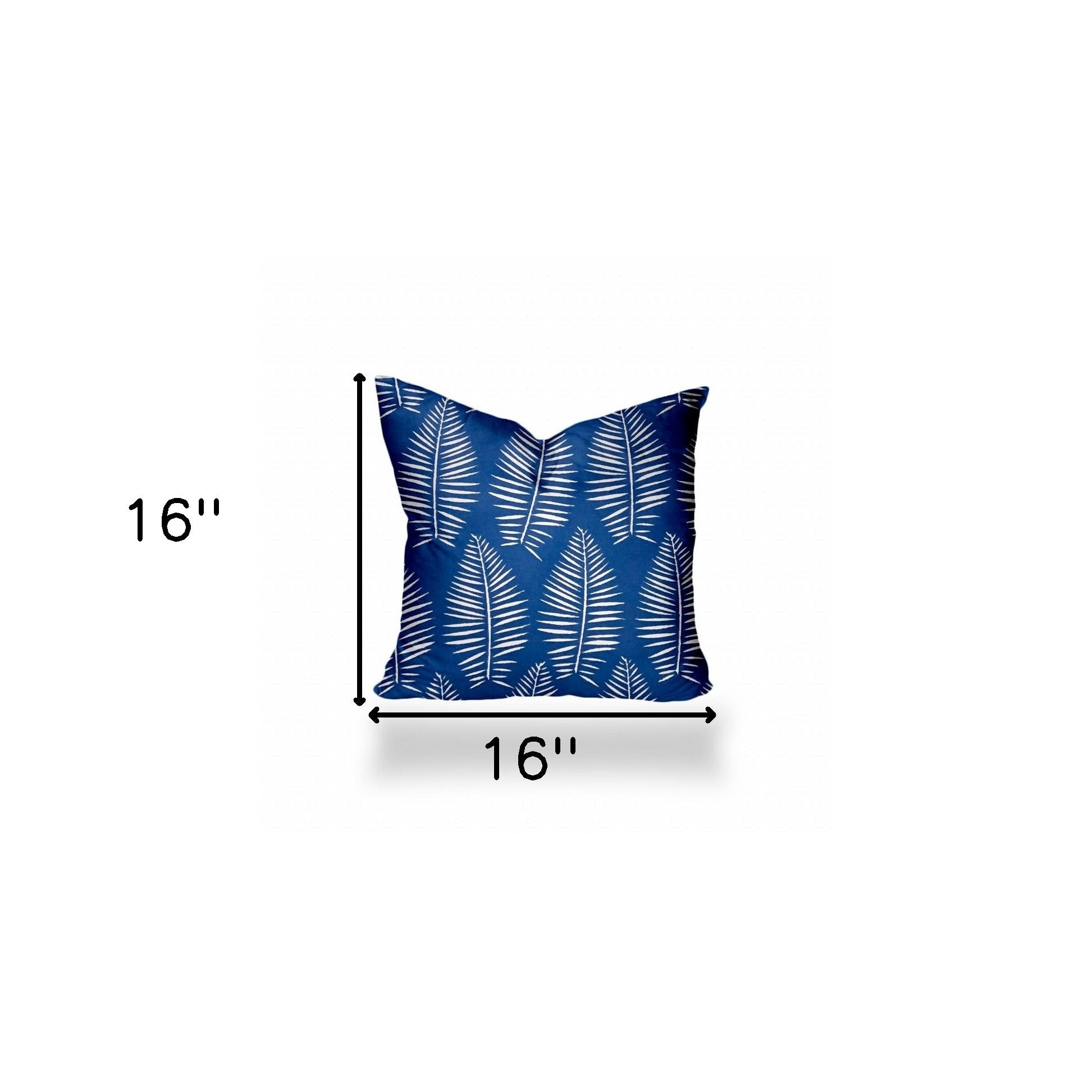 16" X 16" Blue And White Blown Seam Tropical Throw Indoor Outdoor Pillow