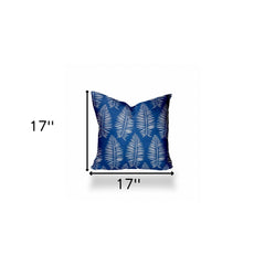 17" X 17" Blue And White Blown Seam Tropical Throw Indoor Outdoor Pillow