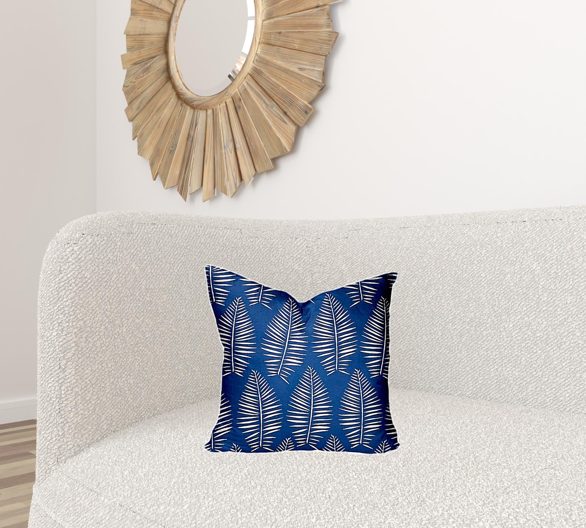 17" X 17" Blue And White Zippered Tropical Throw Indoor Outdoor Pillow