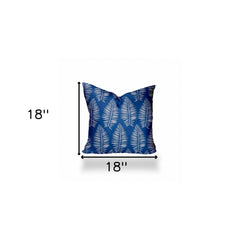 18" X 18" Blue And White Blown Seam Tropical Throw Indoor Outdoor Pillow