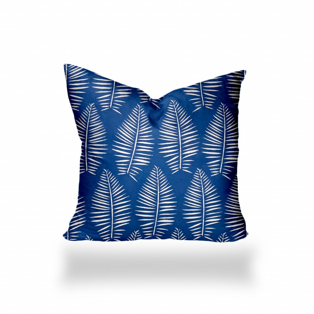 18" X 18" Blue And White Zippered Tropical Throw Indoor Outdoor Pillow