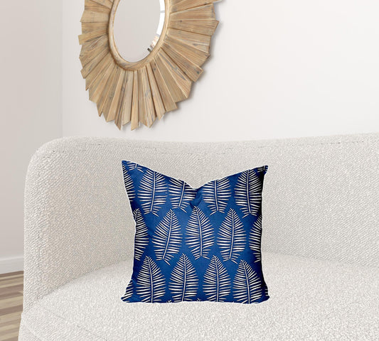 20" X 20" Blue And White Enveloped Tropical Throw Indoor Outdoor Pillow