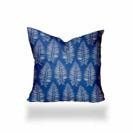 22" X 22" Blue And White Enveloped Tropical Throw Indoor Outdoor Pillow