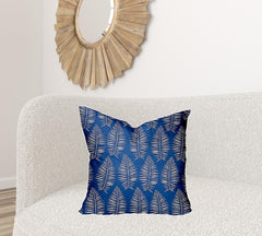 22" X 22" Blue And White Enveloped Tropical Throw Indoor Outdoor Pillow