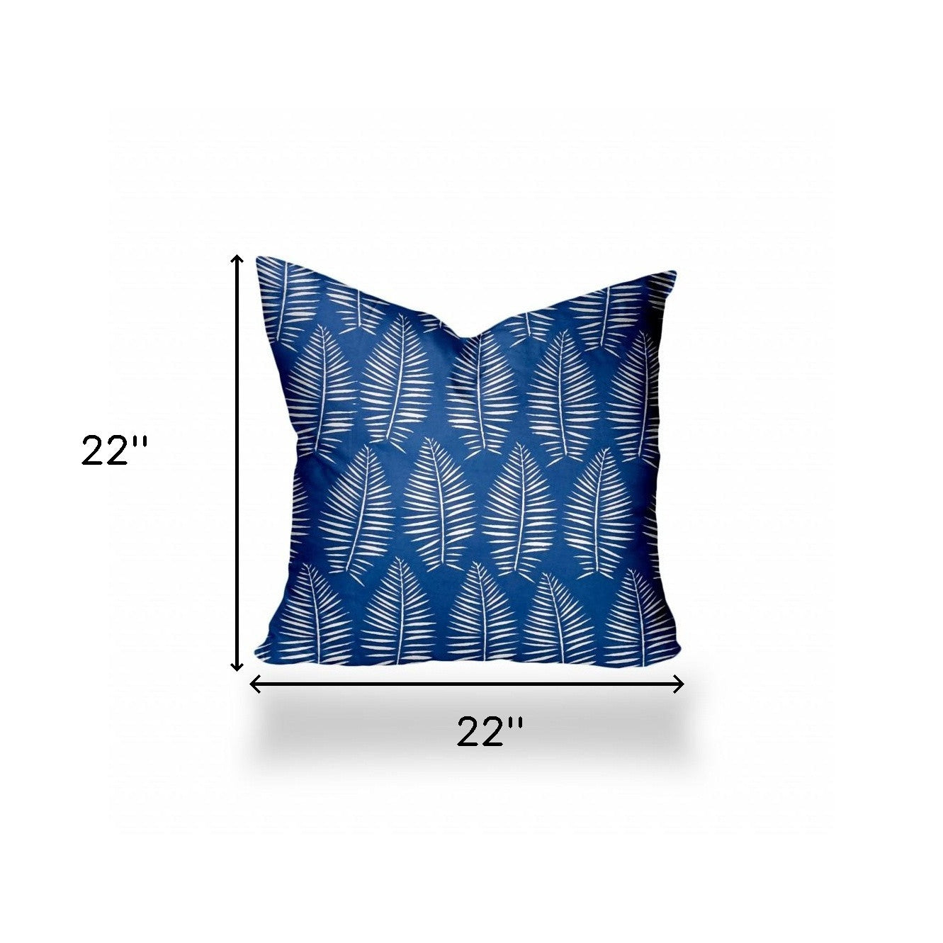 22" X 22" Blue And White Blown Seam Tropical Throw Indoor Outdoor Pillow