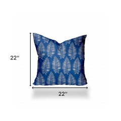 22" X 22" Blue And White Blown Seam Tropical Throw Indoor Outdoor Pillow