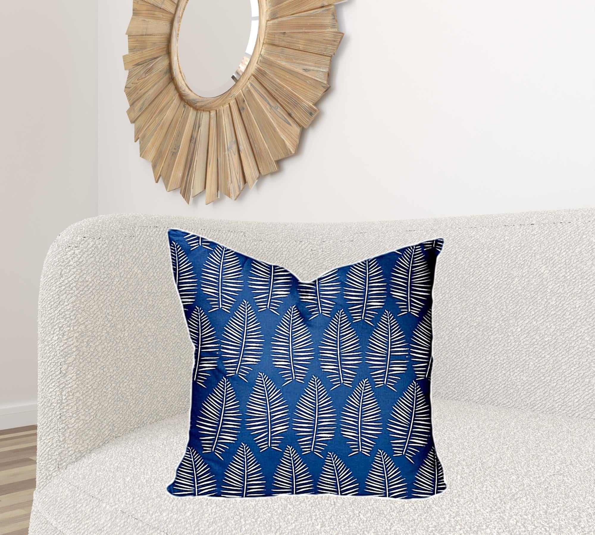 24" X 24" Blue And White Enveloped Tropical Throw Indoor Outdoor Pillow