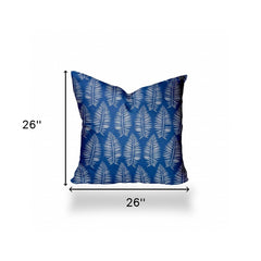 26" X 26" Blue And White Enveloped Tropical Throw Indoor Outdoor Pillow