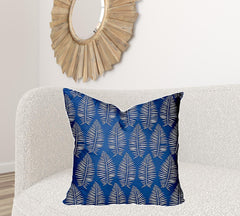 26" X 26" Blue And White Blown Seam Tropical Throw Indoor Outdoor Pillow