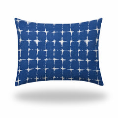 12" X 16" Blue And White Blown Seam Gingham Lumbar Indoor Outdoor Pillow