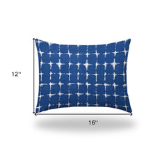 12" X 16" Blue And White Blown Seam Gingham Lumbar Indoor Outdoor Pillow