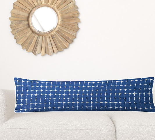 12" X 48" Blue And White Zippered Gingham Lumbar Indoor Outdoor Pillow