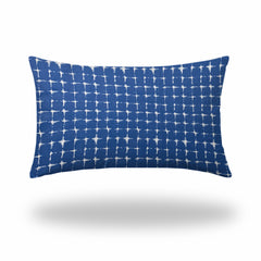 16" X 26" Blue And White Enveloped Abstract Lumbar Indoor Outdoor Pillow