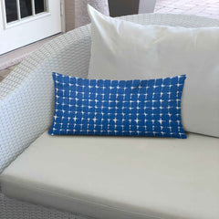 16" X 26" Blue And White Blown Seam Abstract Lumbar Indoor Outdoor Pillow