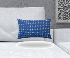 16" X 26" Blue And White Blown Seam Abstract Lumbar Indoor Outdoor Pillow