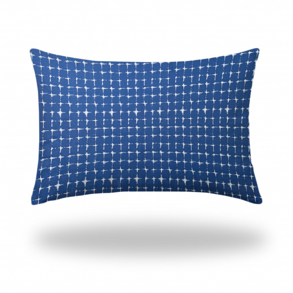 24" X 36" Blue And White Enveloped Gingham Lumbar Indoor Outdoor Pillow