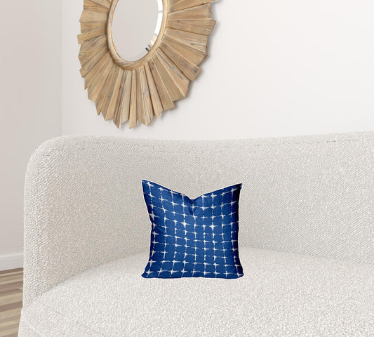 14" X 14" Blue And White Enveloped Gingham Throw Indoor Outdoor Pillow