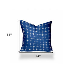 14" X 14" Blue And White Blown Seam Gingham Throw Indoor Outdoor Pillow