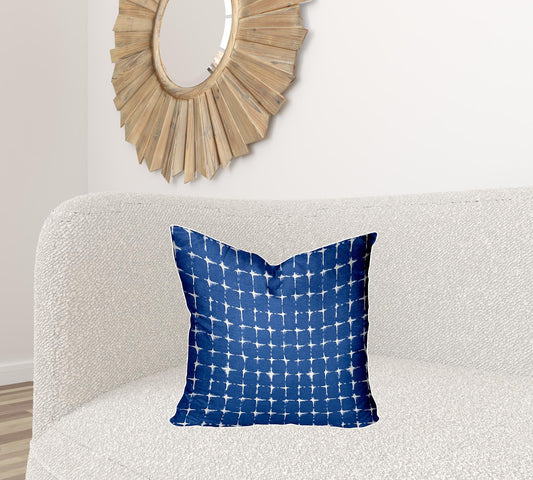 20" X 20" Blue And White Enveloped Gingham Throw Indoor Outdoor Pillow