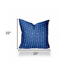 22" X 22" Blue And White Enveloped Gingham Throw Indoor Outdoor Pillow