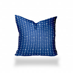 24" X 24" Blue And White Enveloped Gingham Throw Indoor Outdoor Pillow